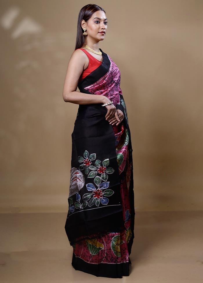 Pink Printed Silk Saree Without Blouse Piece