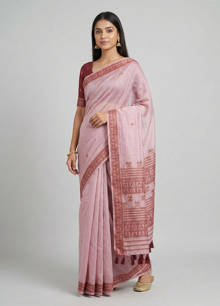 Pink Assam Silk Saree With Blouse Piece