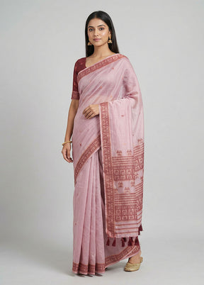 Pink Assam Silk Saree With Blouse Piece