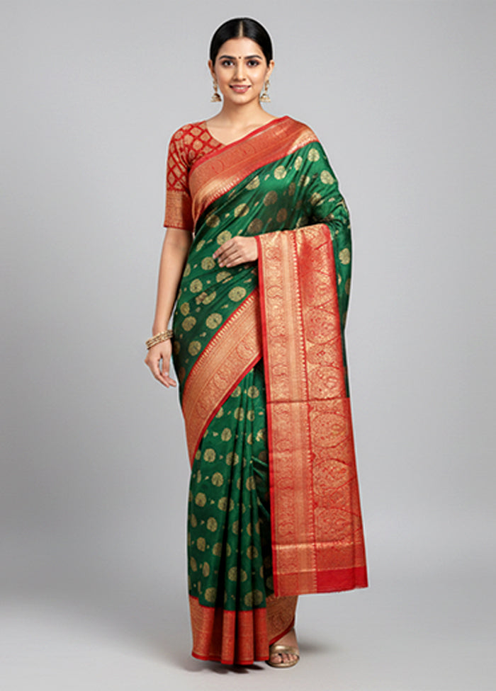Green Handloom Kanchipuram Pure Silk Saree With Blouse Piece