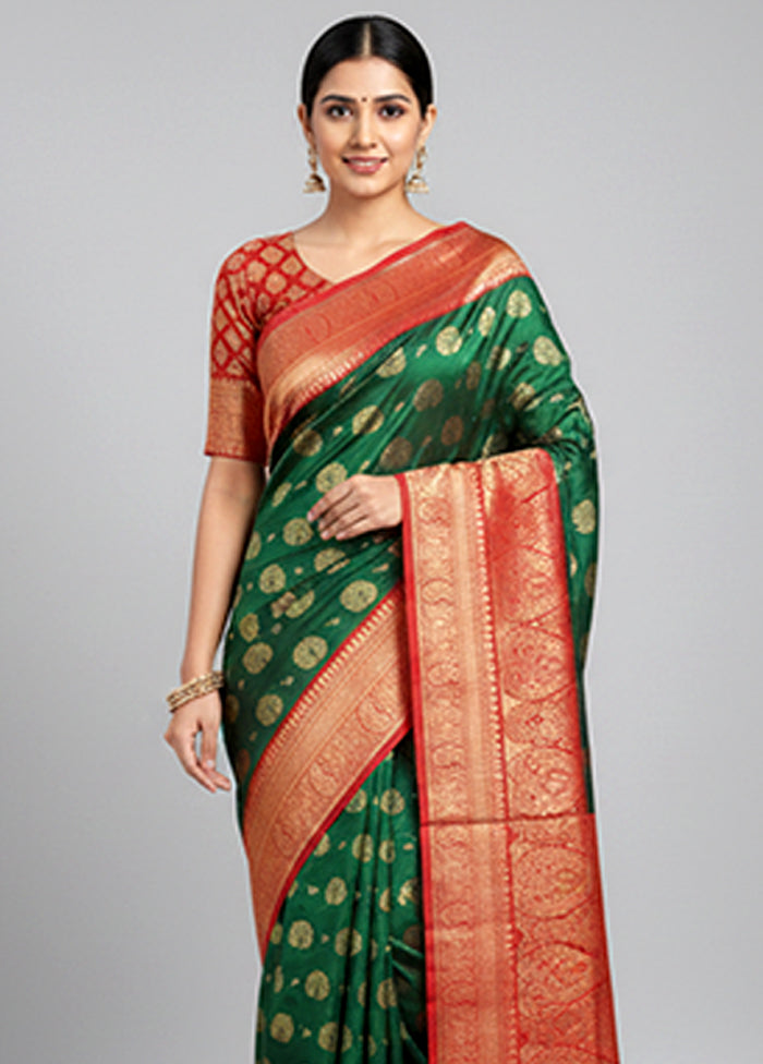 Green Handloom Kanchipuram Pure Silk Saree With Blouse Piece
