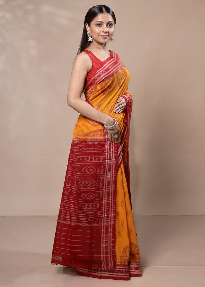 Yellow Cotton Saree Without Blouse Piece