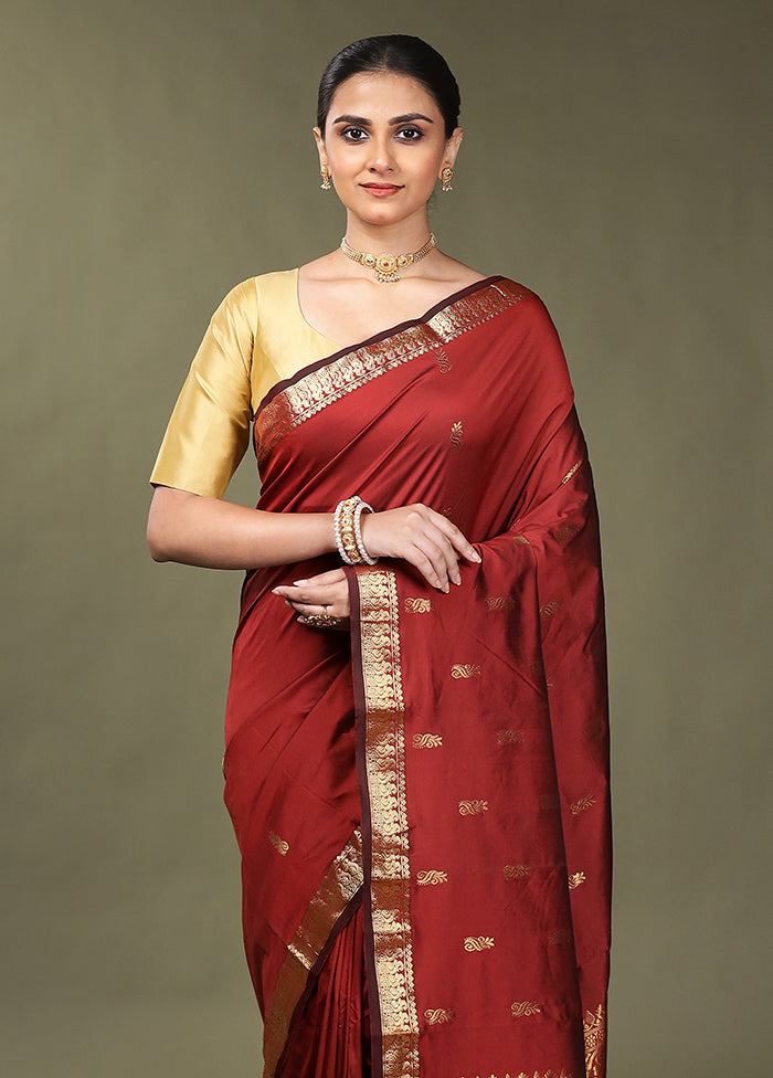 Maroon Kanjivaram Silk Saree With Blouse Piece
