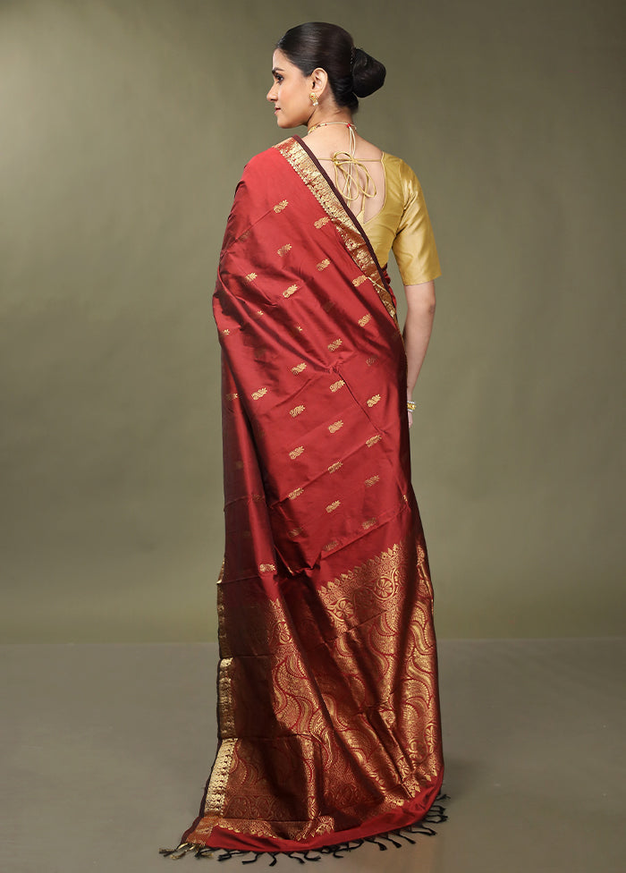 Maroon Kanjivaram Silk Saree With Blouse Piece