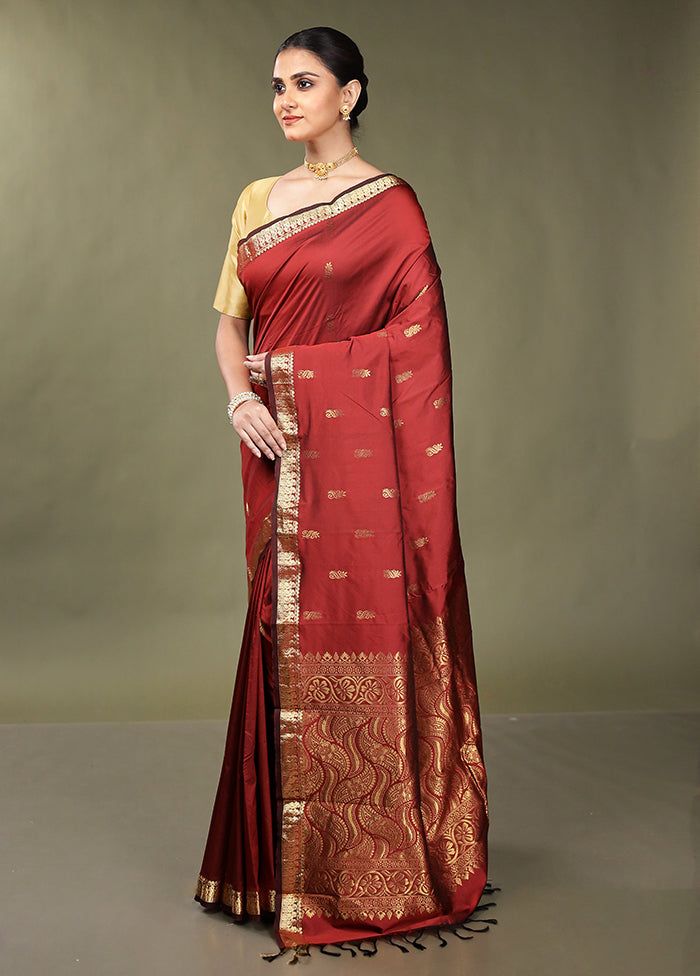 Maroon Kanjivaram Silk Saree With Blouse Piece