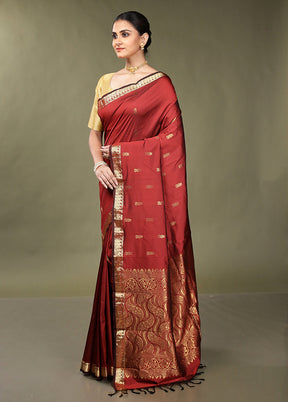 Maroon Kanjivaram Silk Saree With Blouse Piece