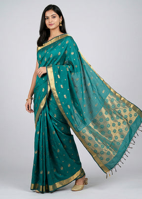 Green Kanjivaram Silk Saree With Blouse Piece