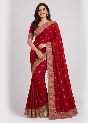 Red Georgette Saree With Blouse Piece