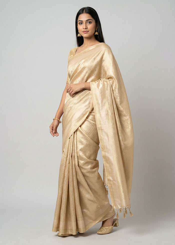 Cream Dupion Silk Saree With Blouse Piece