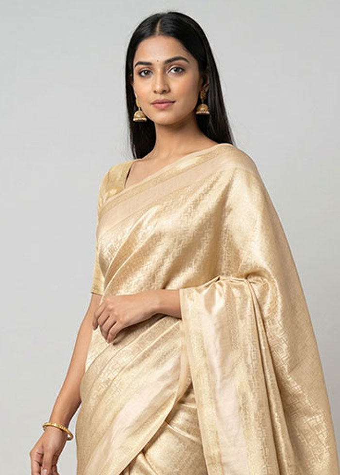 Cream Dupion Silk Saree With Blouse Piece