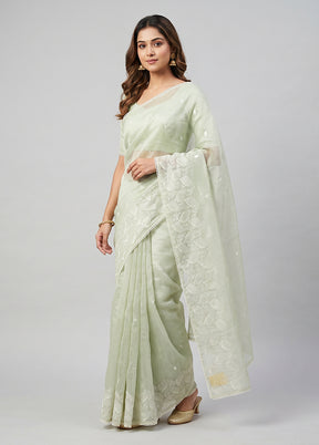 Green Tissue Silk Saree With Blouse Piece