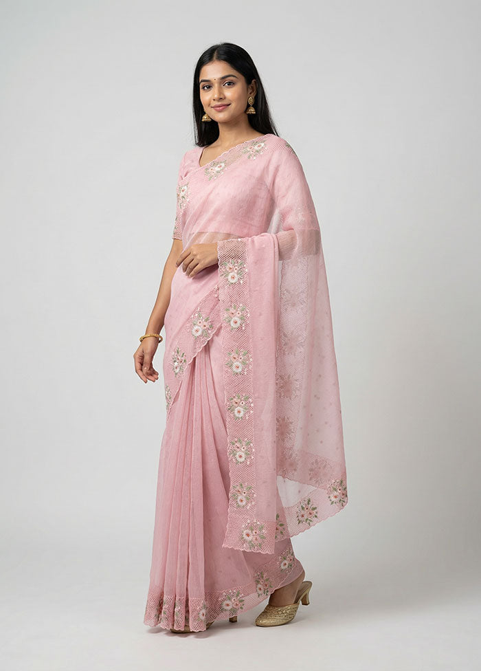 Pink Tissue Silk Saree With Blouse Piece