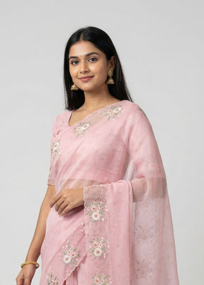 Pink Tissue Silk Saree With Blouse Piece