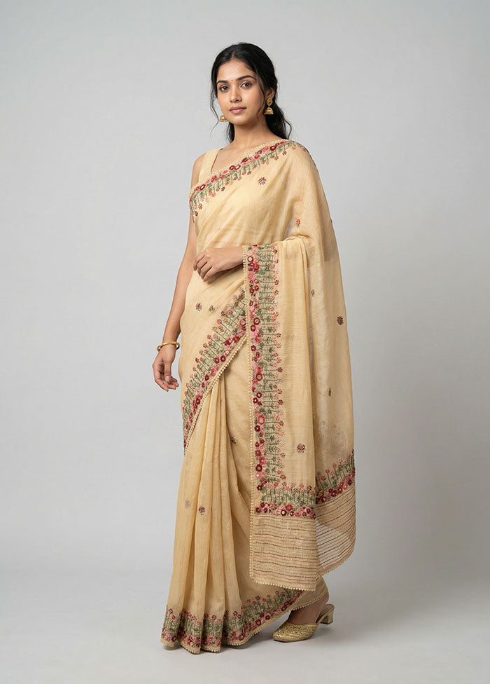 Yellow Tissue Silk Saree With Blouse Piece