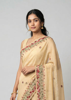 Yellow Tissue Silk Saree With Blouse Piece