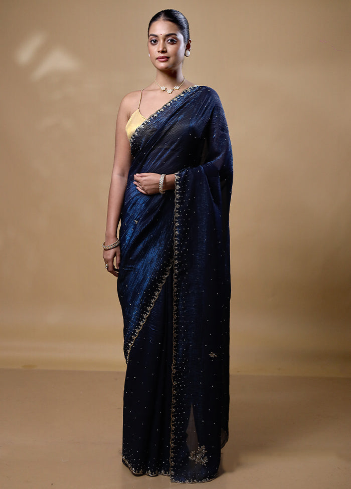 Blue Silk Saree With Blouse Piece