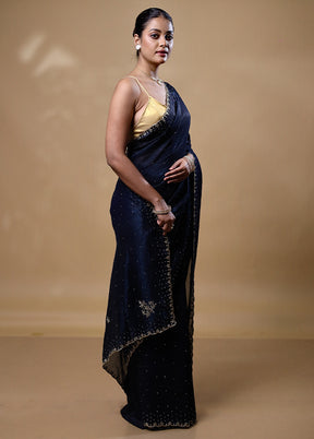 Blue Silk Saree With Blouse Piece
