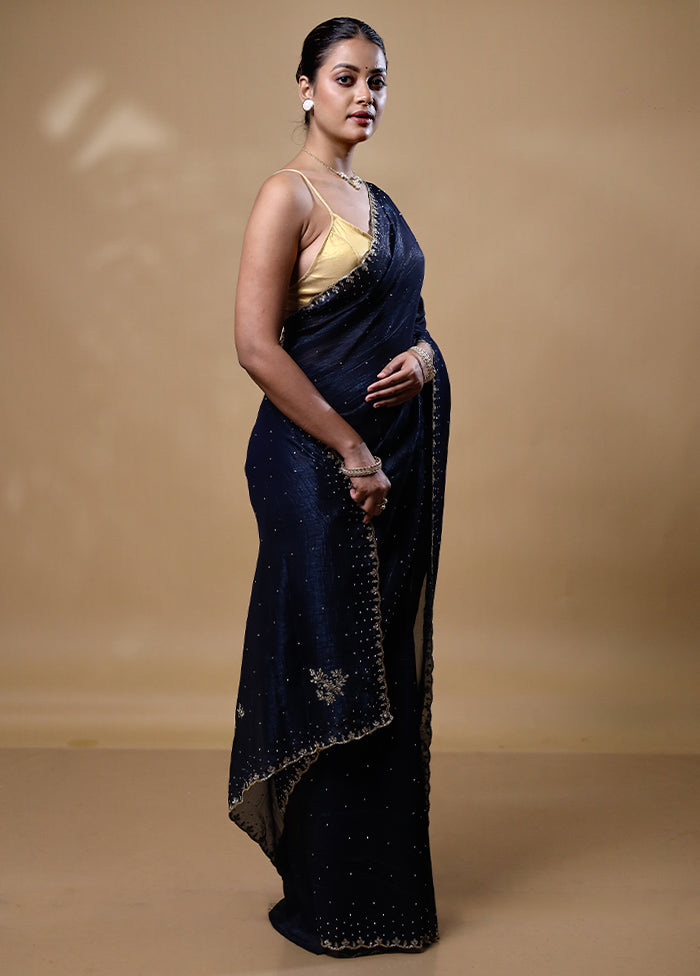 Blue Silk Saree With Blouse Piece