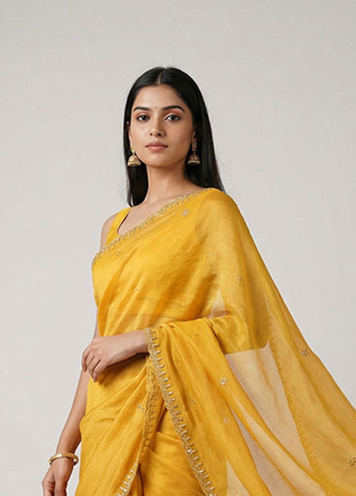 Blue Georgette Saree With Blouse Piece