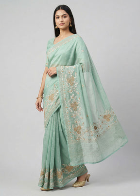 Blue Tissue Silk Saree With Blouse Piece