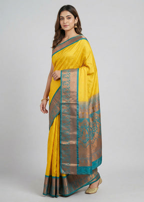 Yellow Kanjivaram Silk Saree With Blouse Piece