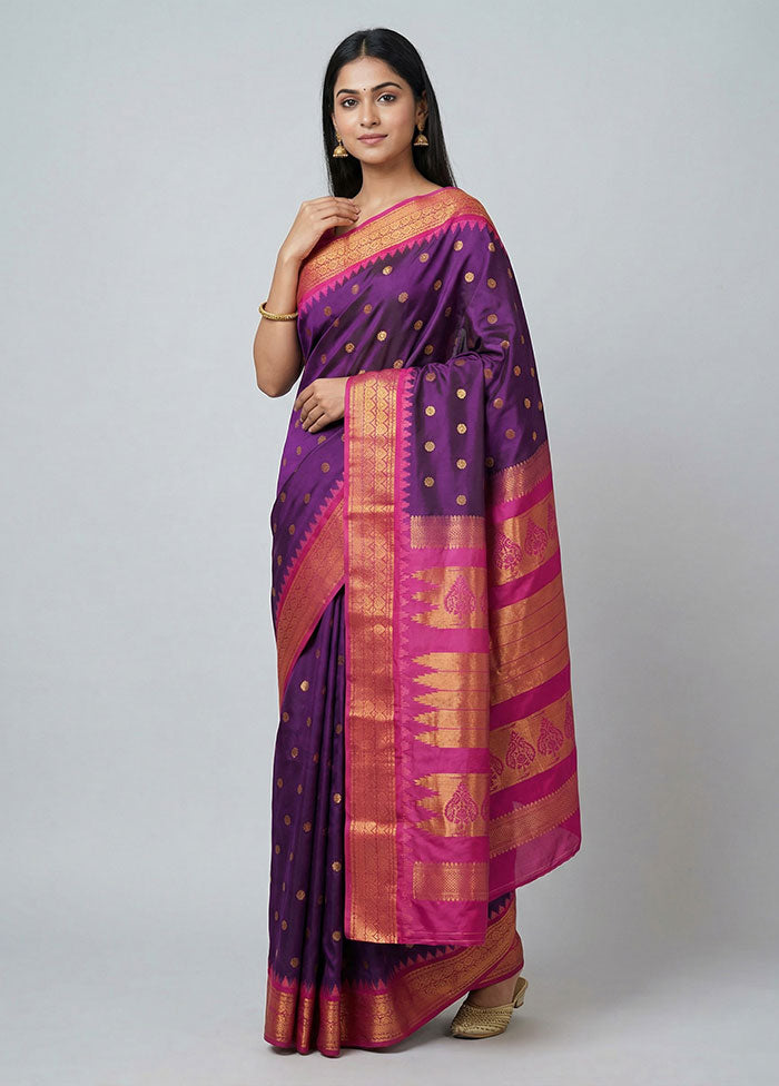 Purple Kanjivaram Silk Saree With Blouse Piece