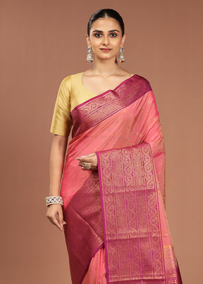 Pink Kanjivaram Silk Saree With Blouse Piece