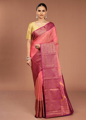 Pink Kanjivaram Silk Saree With Blouse Piece