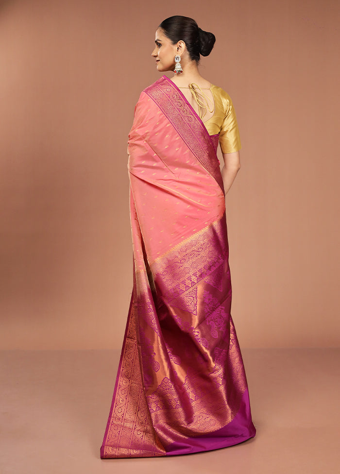 Pink Kanjivaram Silk Saree With Blouse Piece