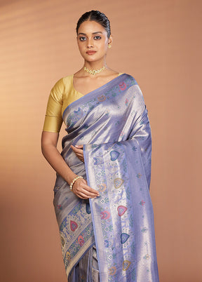 Blue Dupion Silk Saree With Blouse Piece