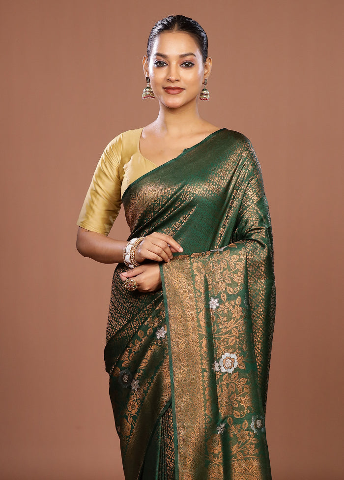 Green Dupion Silk Saree With Blouse Piece