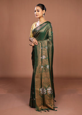 Green Dupion Silk Saree With Blouse Piece