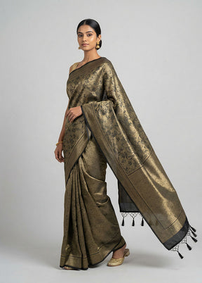 Black Dupion Silk Saree With Blouse Piece