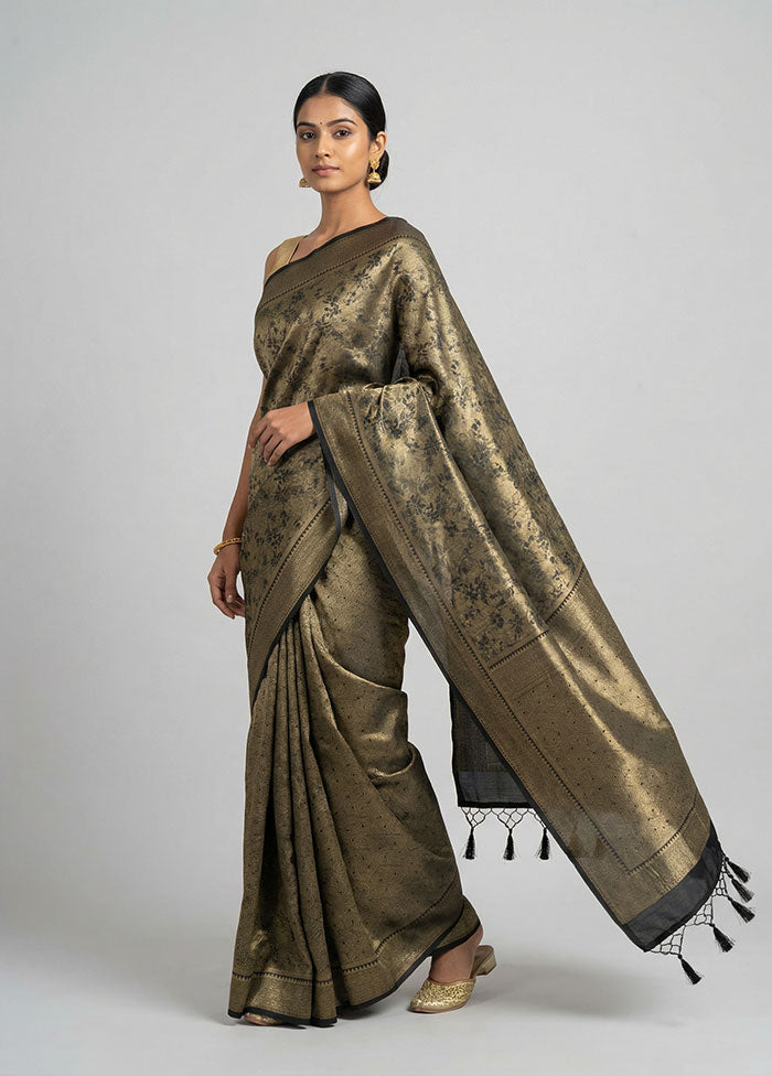 Black Dupion Silk Saree With Blouse Piece
