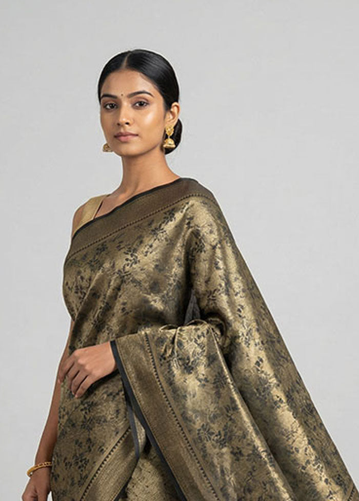 Black Dupion Silk Saree With Blouse Piece
