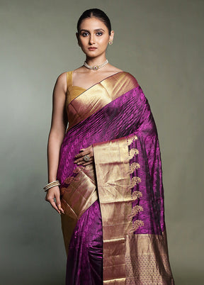 Purple Handloom Kanjivaram Pure Silk Saree With Blouse Piece