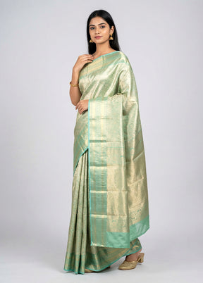 Green Handloom Kanchipuram Pure Silk Saree With Blouse Piece