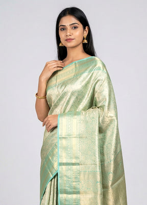 Green Handloom Kanchipuram Pure Silk Saree With Blouse Piece