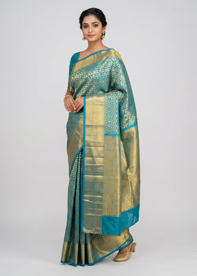 Green Handloom Kanchipuram Pure Silk Saree With Blouse Piece
