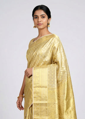 Gold Handloom Kanchipuram Pure Silk Saree With Blouse Piece