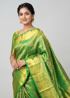 Green Handloom Kanchipuram Pure Silk Saree With Blouse Piece
