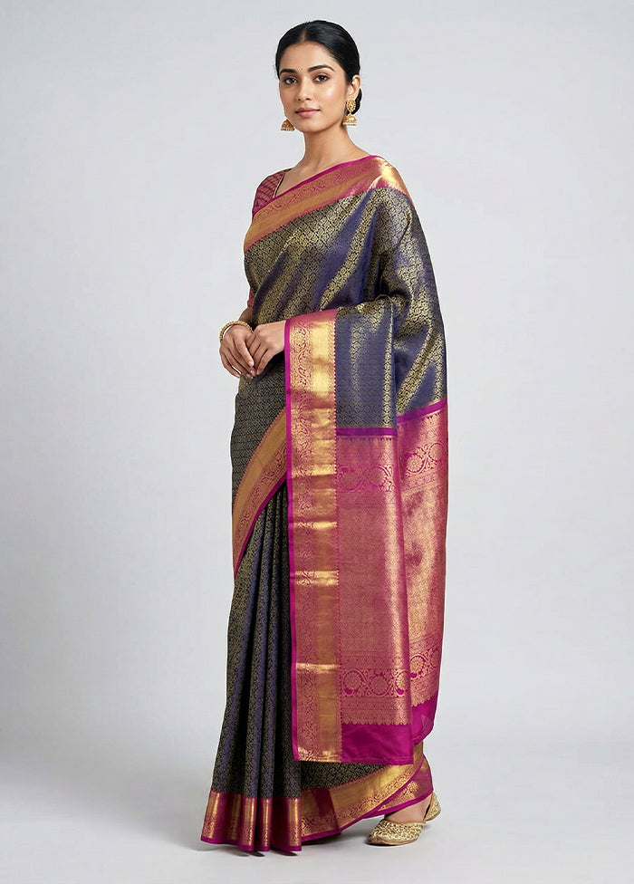 Blue Handloom Kanchipuram Pure Silk Saree With Blouse Piece
