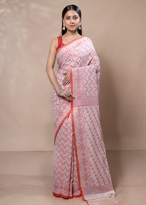 White Cotton Saree With Blouse Piece