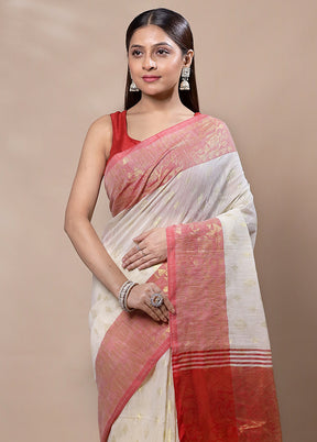 White Cotton Saree With Blouse Piece
