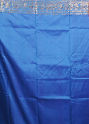 Blue Handloom Baluchari Pure Silk Saree With Blouse Piece