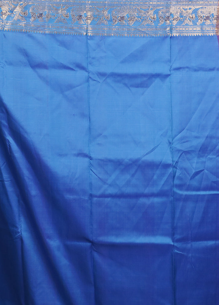 Blue Handloom Baluchari Pure Silk Saree With Blouse Piece