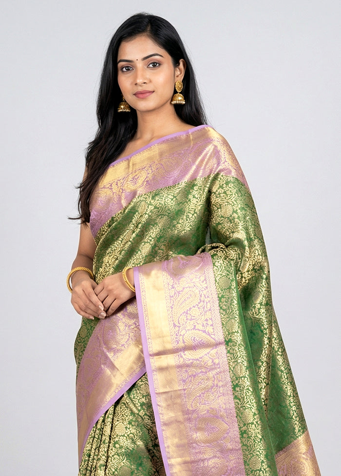 Green Handloom Kanchipuram Pure Silk Saree With Blouse Piece