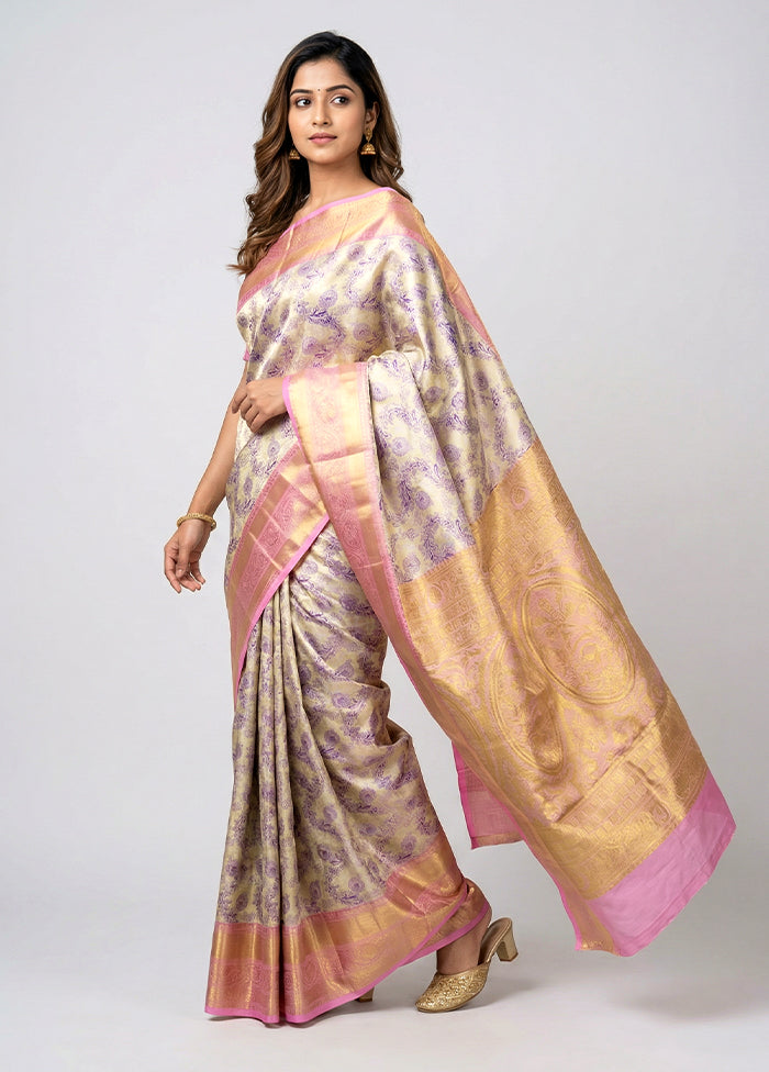 Gold Handloom Kanchipuram Pure Silk Saree With Blouse Piece
