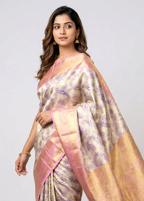 Gold Handloom Kanchipuram Pure Silk Saree With Blouse Piece