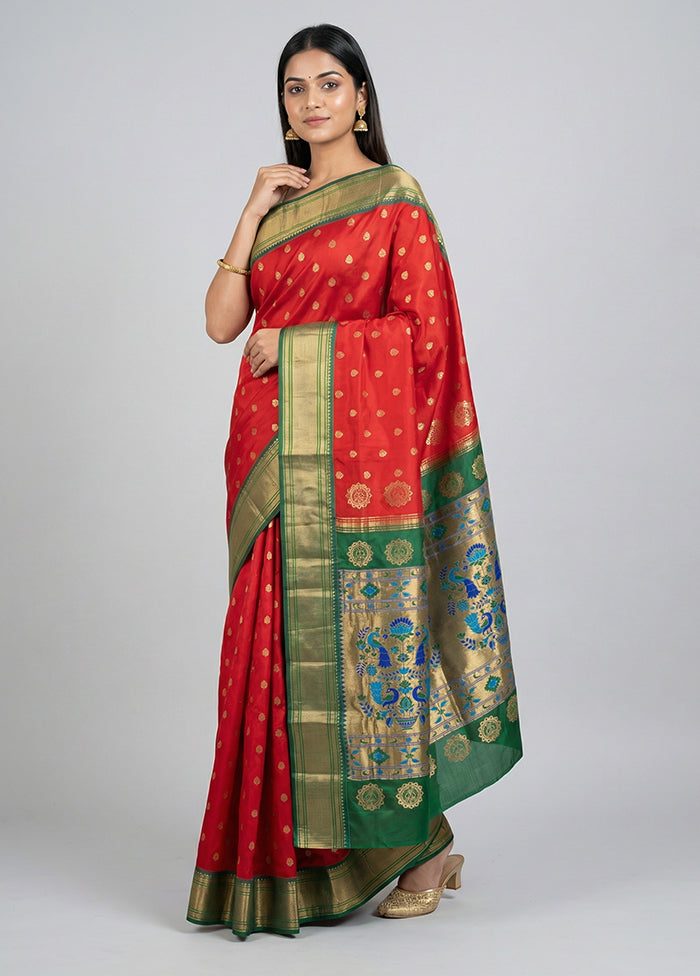 Red Handloom Kanchipuram Pure Silk Saree With Blouse Piece